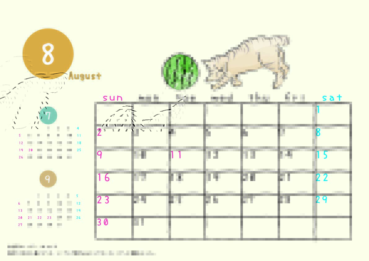猫のカレンダー８月